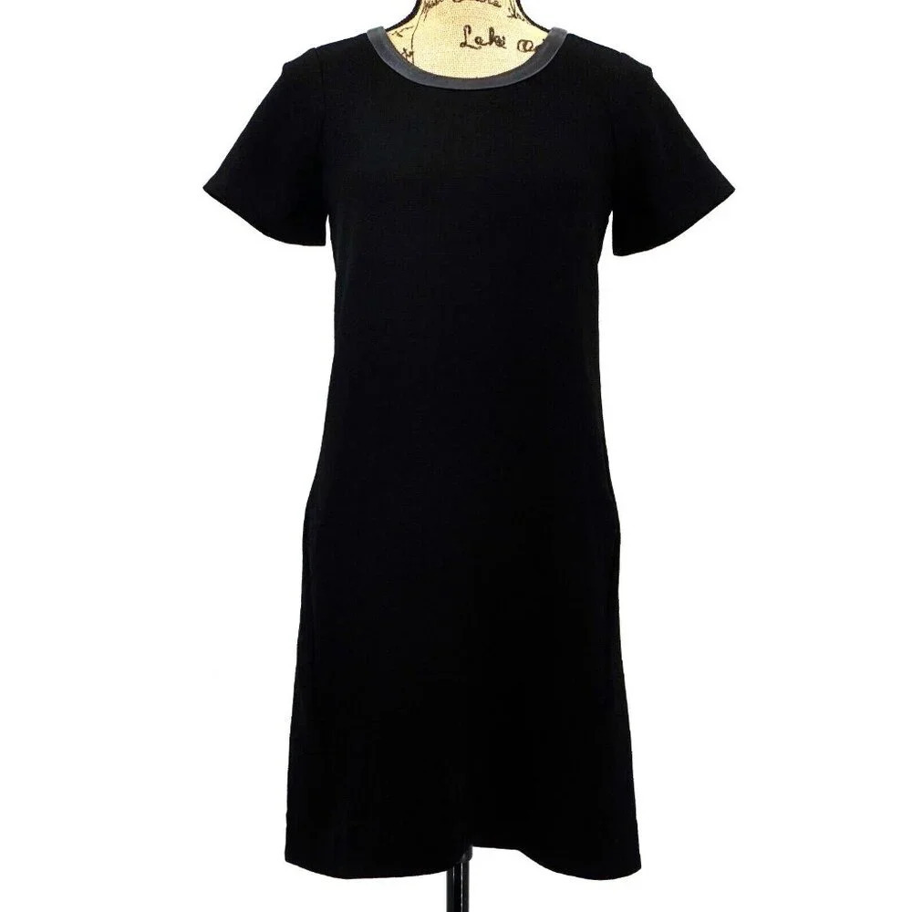 Madewell Dress Women XXS Black Leather Collar Pockets Short Sleeve Zipper